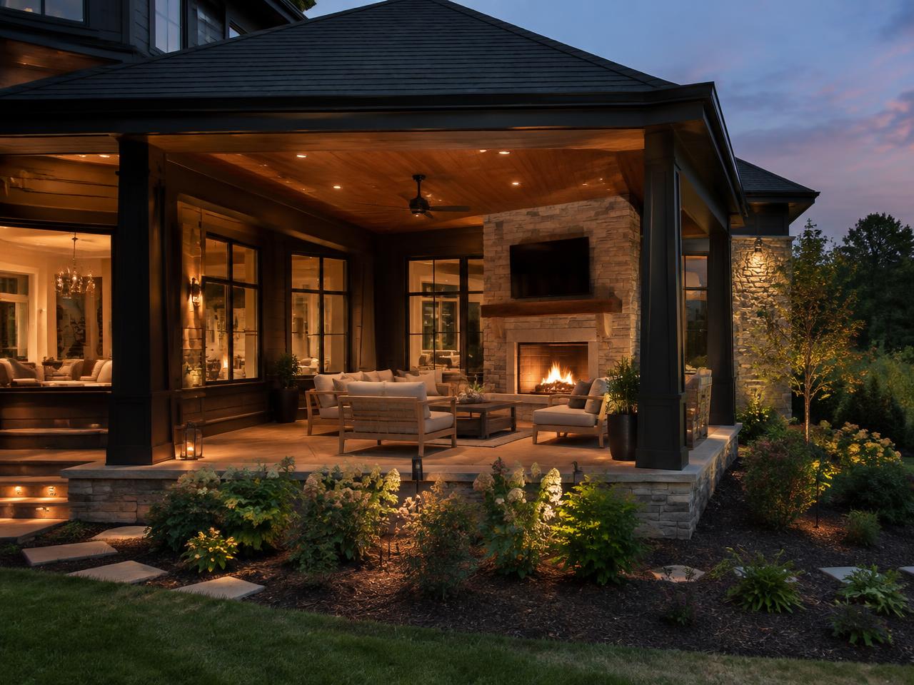 Covered Deck with Fireplace